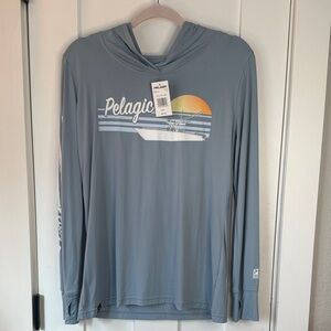 Pelagic Blue Long Sleeve Performance Hoodie Size L